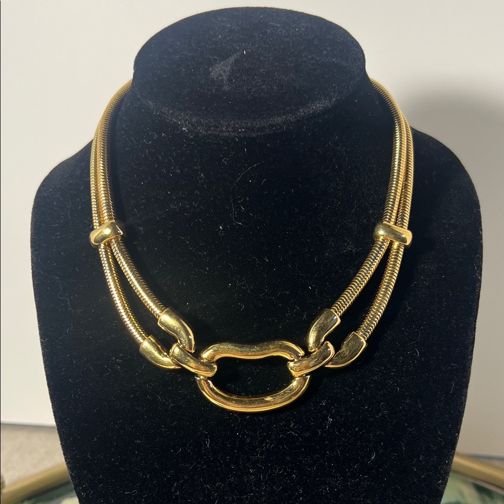 Elegant Gold Tone Double Snake Chain Necklace by Monet. WA556